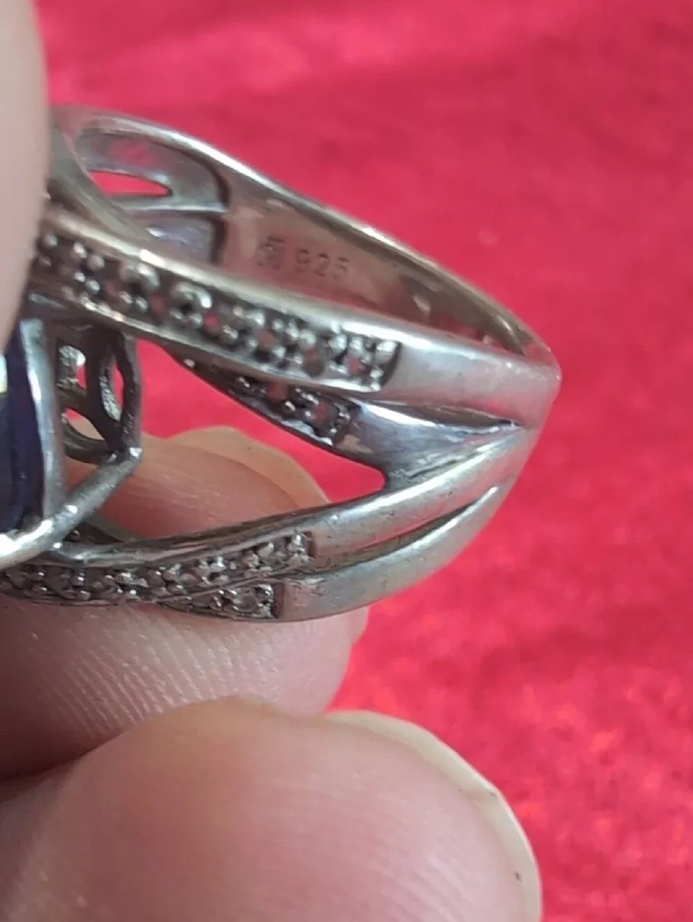 Sterling Silver Blue Cushion Stone Cocktail Ring